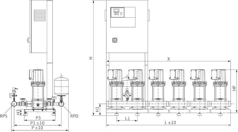 Габаритный чертеж насосов CO-4 MVIS 802/CC